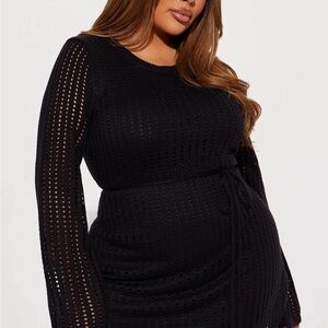 Fashion Nova Black Long Sleeve Knit Midi Dress